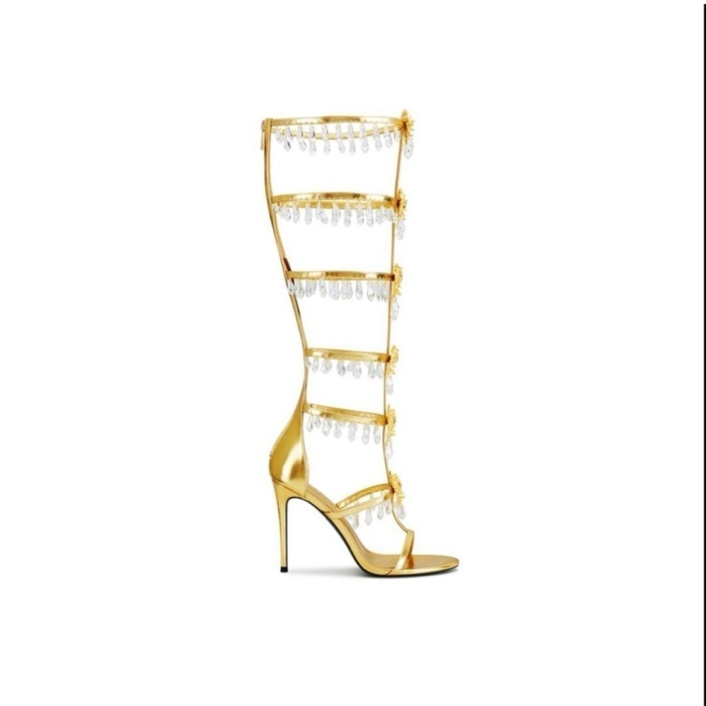 Jennifer Le IAMJENNIFERLE METEORITE II GOLD LEATHER HEELS